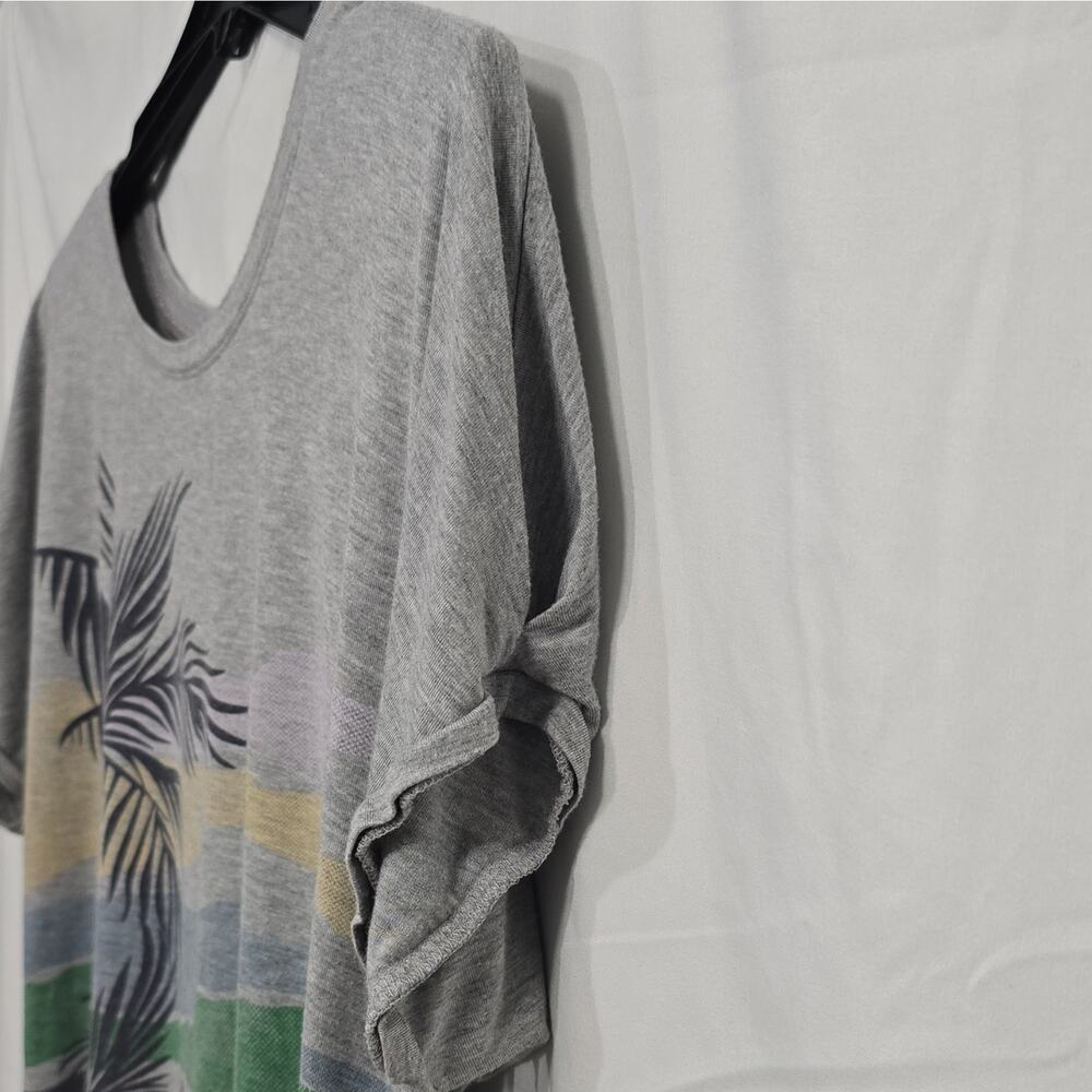 Democracy Womens XL Gray Tropical Palm Graphic Knit Dolman Short Sleeve T-Shirt - Picture 4 of 10